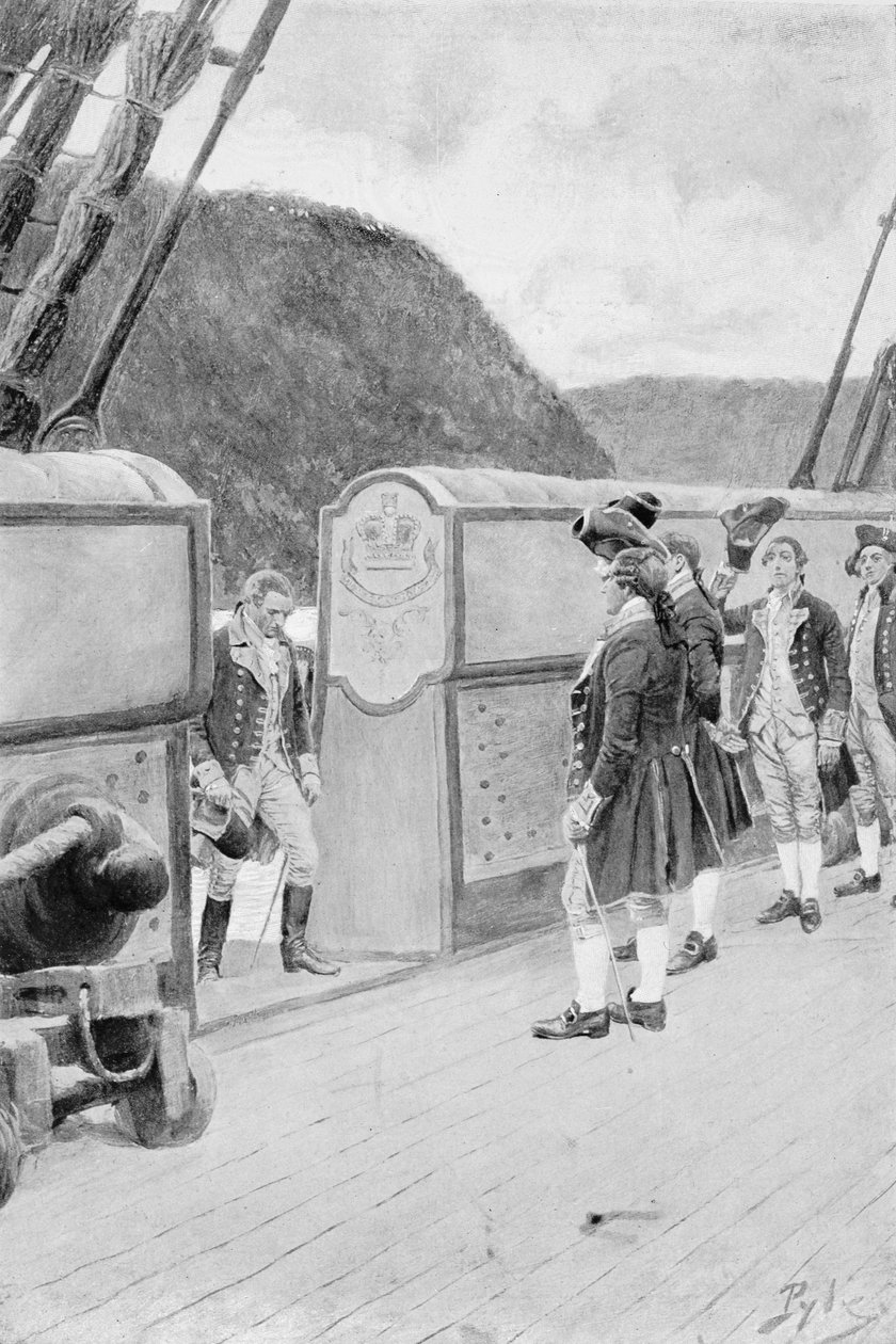 Arnoldin pako brittiläisellä Sloop-of-War "Vulturella", kuvitus Woodrow Wilsonin kirjasta "General Washington", pubi. Harper