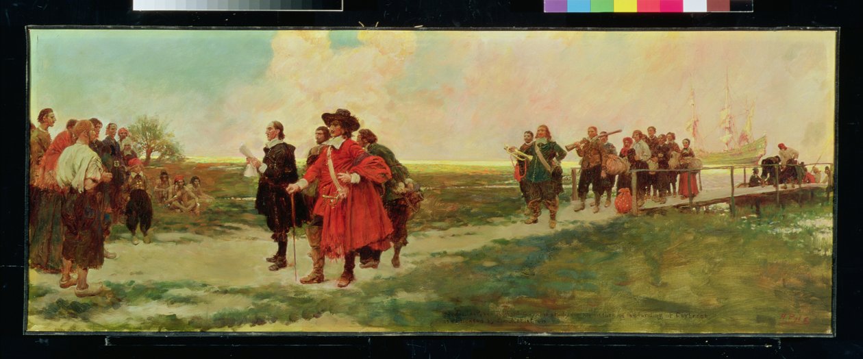 The Landing of Carteret in New Jersey (öljy kankaalle) tekijältä Howard Pyle