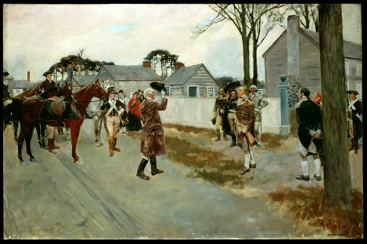 Greenen ja Gatesin tapaaminen Charlottessa, N.C.:ssä Henry Cabot Lodgen (1850-1924) teoksesta The Story of the Revolution (öljy kankaalle) tekijältä Howard Pyle
