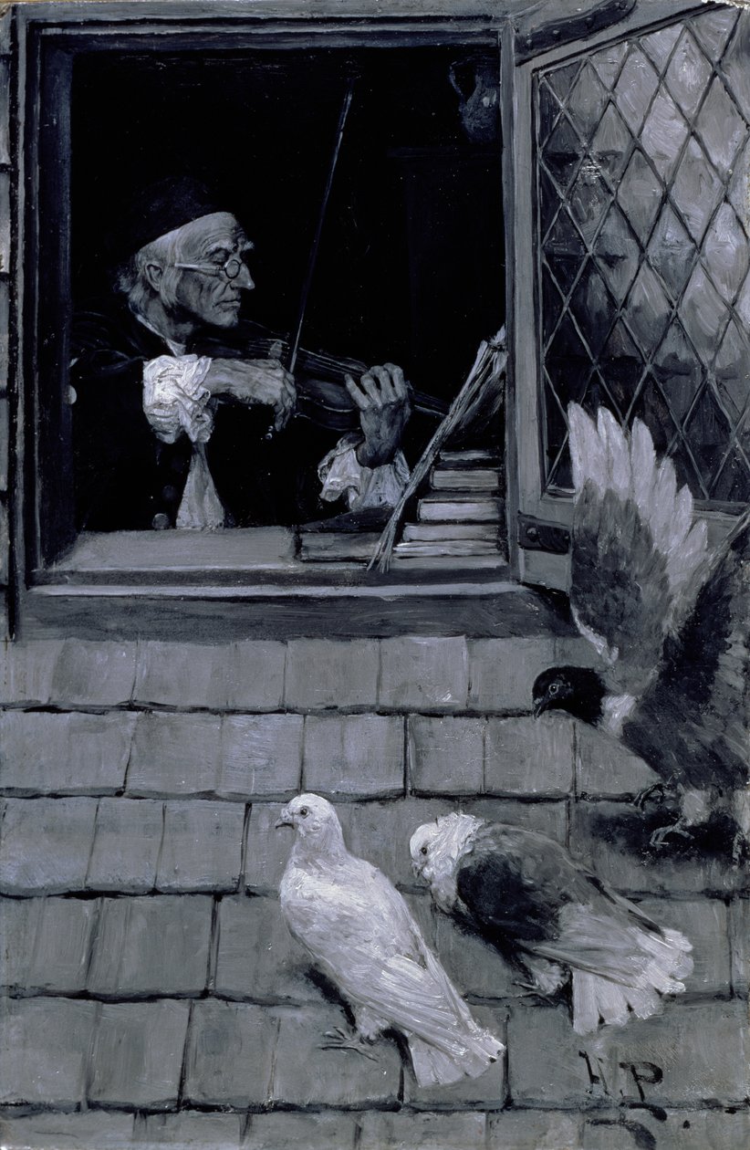 Vanha viulu, 1894 (öljy kankaalle ja grisaille) tekijältä Howard Pyle
