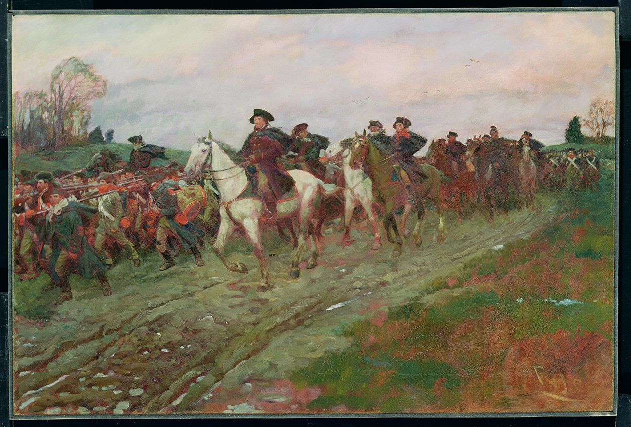 The Retreat through the Jerseys, Henry Cabot Lodgen (1850-1924) teoksesta The Story of the Revolution, julkaistu Scribner
