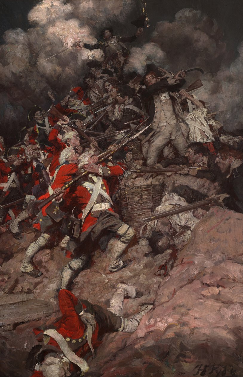 He kiipesivät kaiteen päälle ja syöksyivät harjanteen yli, ryminällä brittien kimppuun. tekijältä Howard Pyle