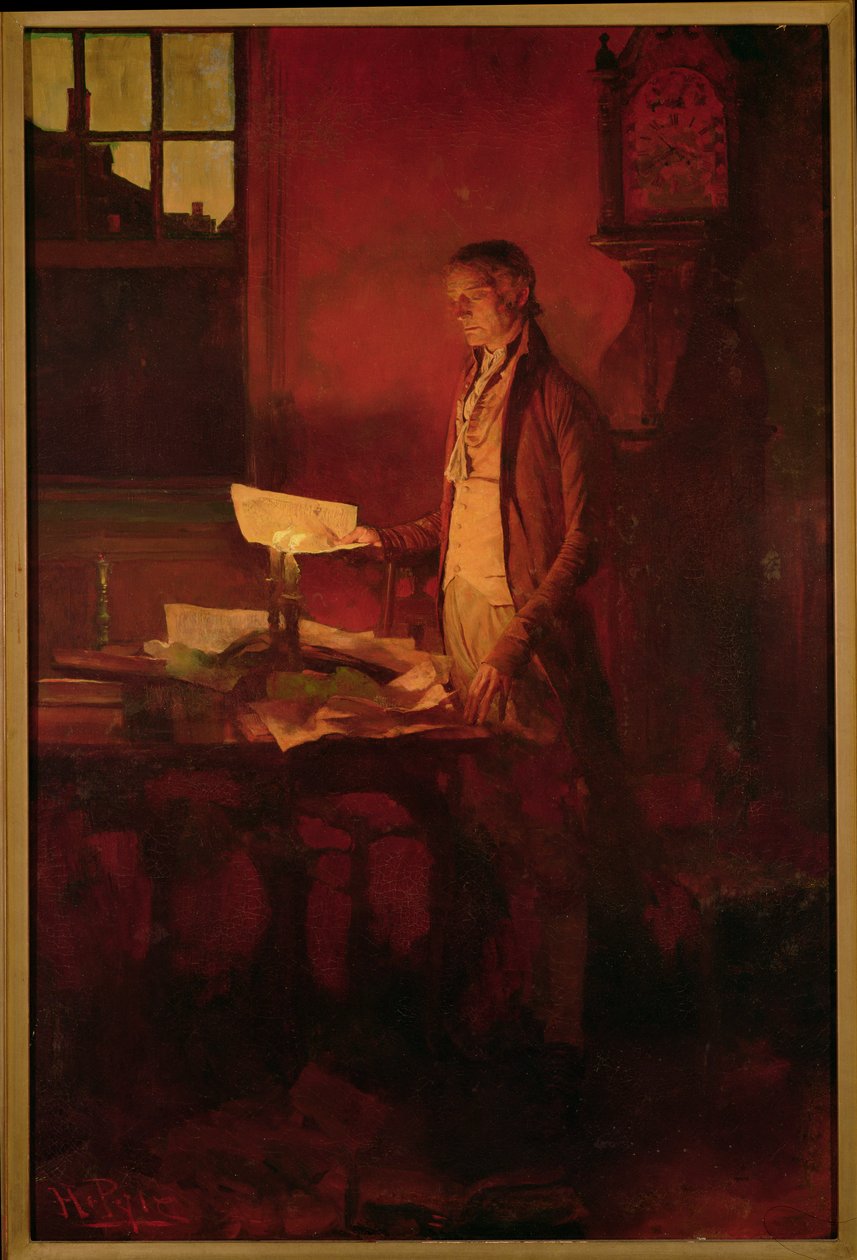 Thomas Jefferson kirjoittamassa itsenäisyysjulistusta Henry Cabot Lodgen (1850-1924) teoksesta The Story of the Revolution, julkaistu Scribner