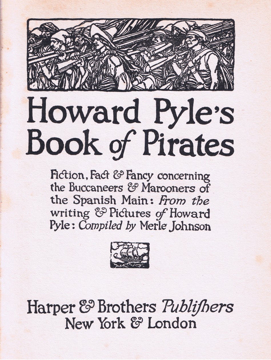 Nimiölehti Howard Pyles Book of Pirates -kirjasta, jonka on julkaissut Harper & Bros, 1921. tekijältä Howard Pyle