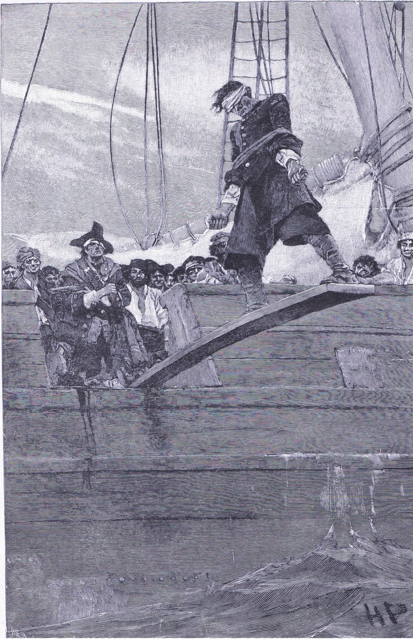 Walking the plank, kirjasta Howard Pyles Book of Pirates, jonka julkaisi Harper & Bros, 1921. tekijältä Howard Pyle