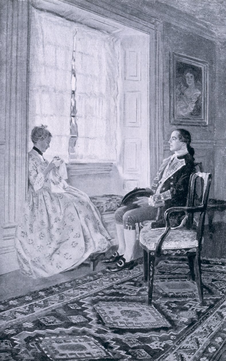 Washington ja Mary Philipse, kuvitus Woodrow Wilsonin teoksesta Colonel Washington, pub. Harper