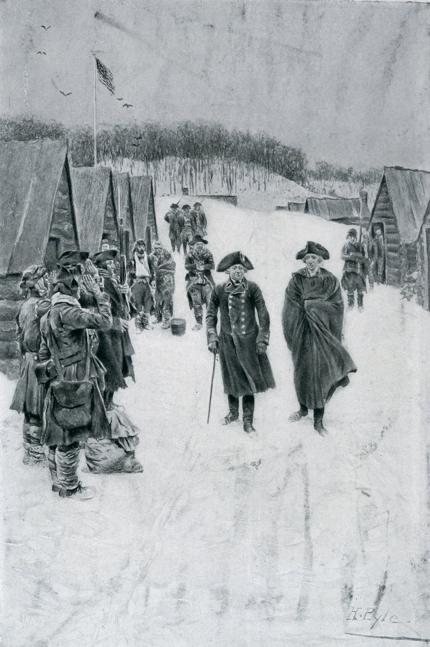 Washington ja Steuben Valley Forgessa, kuvitus Woodrow Wilsonin kirjasta "General Washington", pubi. Harper