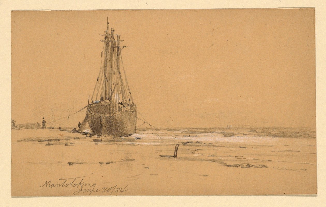 Piirros, Mantolokingin merenrannalla, 1884. tekijältä Howard Russell Butler