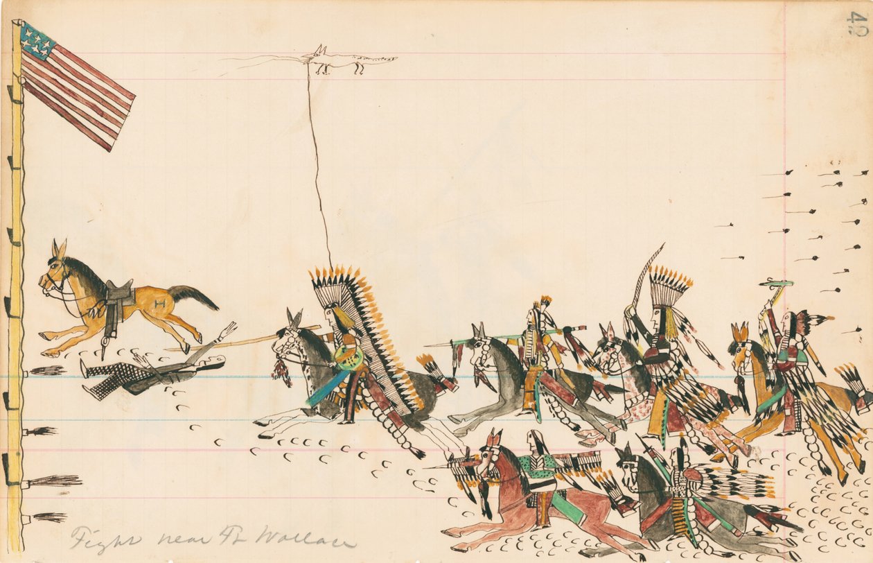Taistele lähellä Ft. Wallace, 1874-75 (kynä, muste ja wc pääkirjapaperilla) tekijältä Howling Wolf
