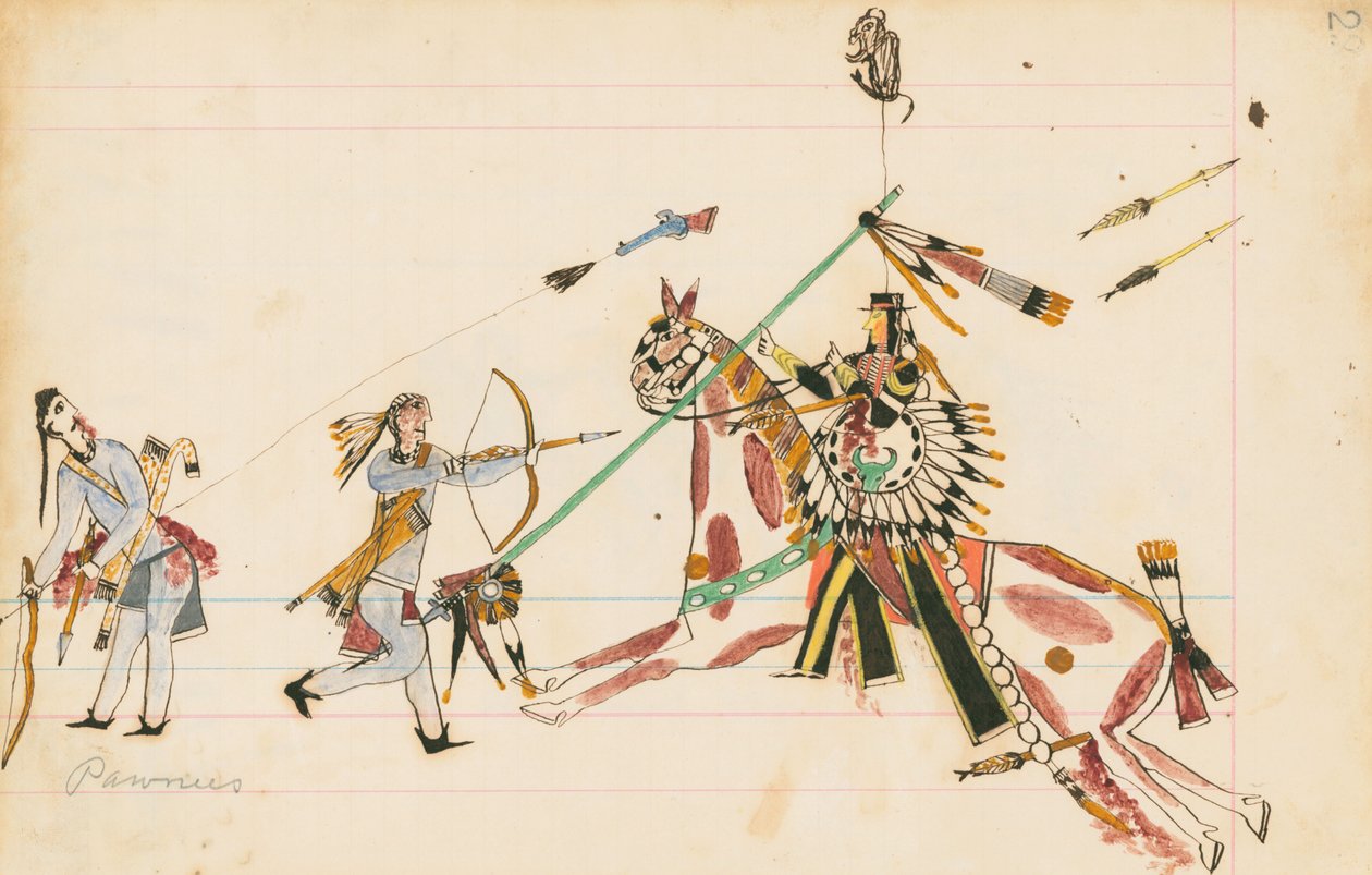 Pawnees, 1874-75 (kynä, muste ja wc tilipaperille) tekijältä Howling Wolf
