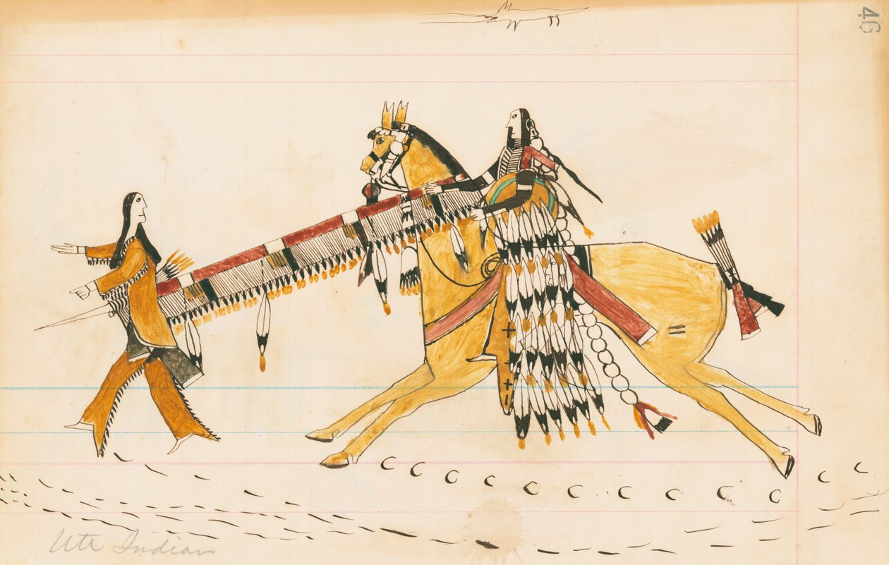 Ute-intiaanit, 1874-75 (kynä, muste ja wc tilipaperille) tekijältä Howling Wolf