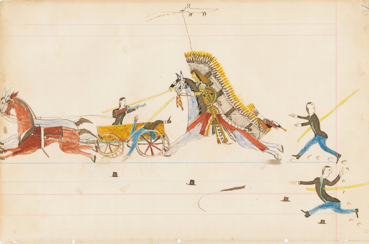 Howling Wolf Fighting Soldiers, 1874-75 (kynä, muste ja wc pääkirjapaperilla) tekijältä Howling Wolf