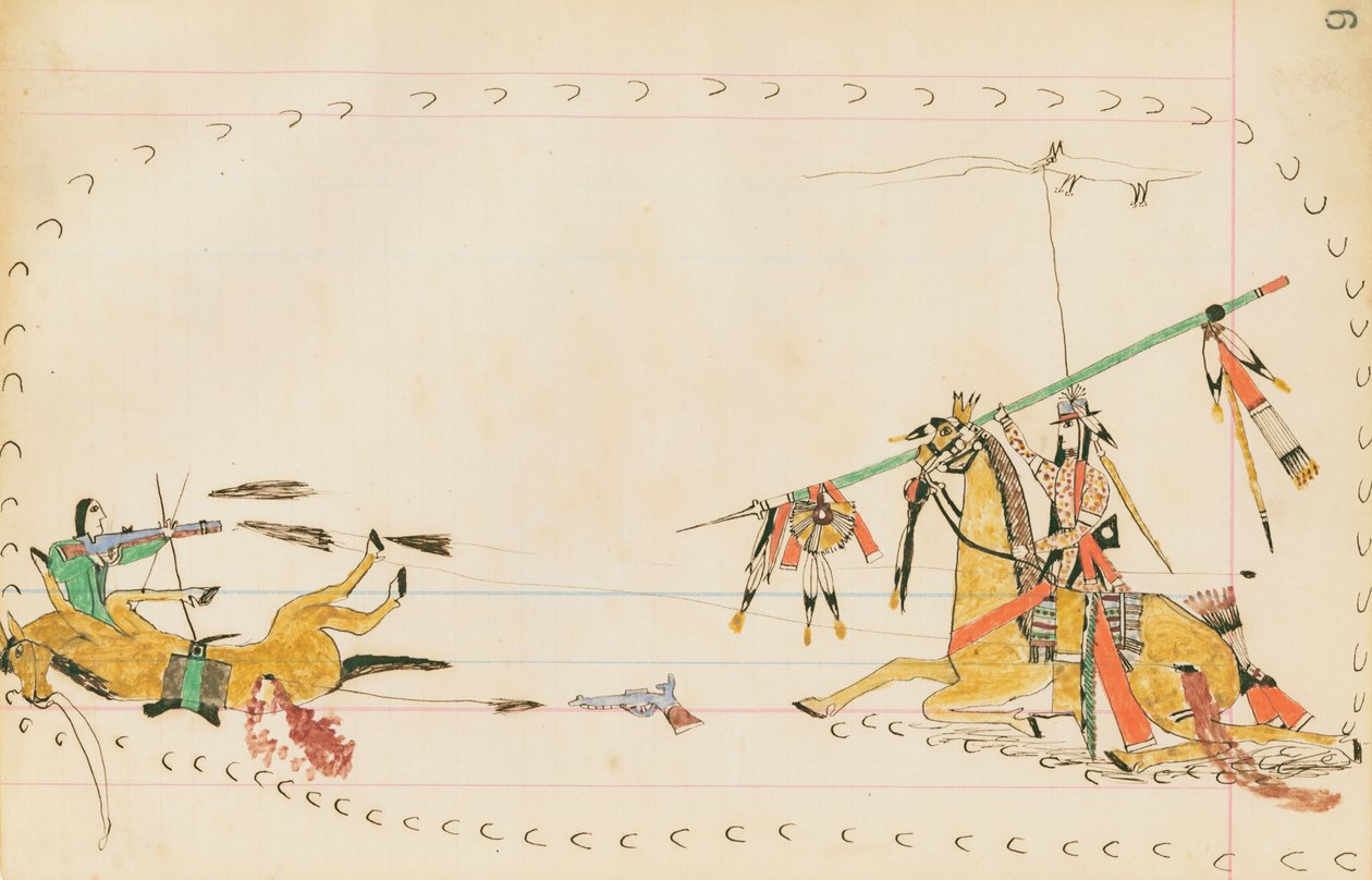 Ulvova susi ja toinen soturi, 1874-75 (kynä, muste ja wc pääkirjapaperilla) tekijältä Howling Wolf