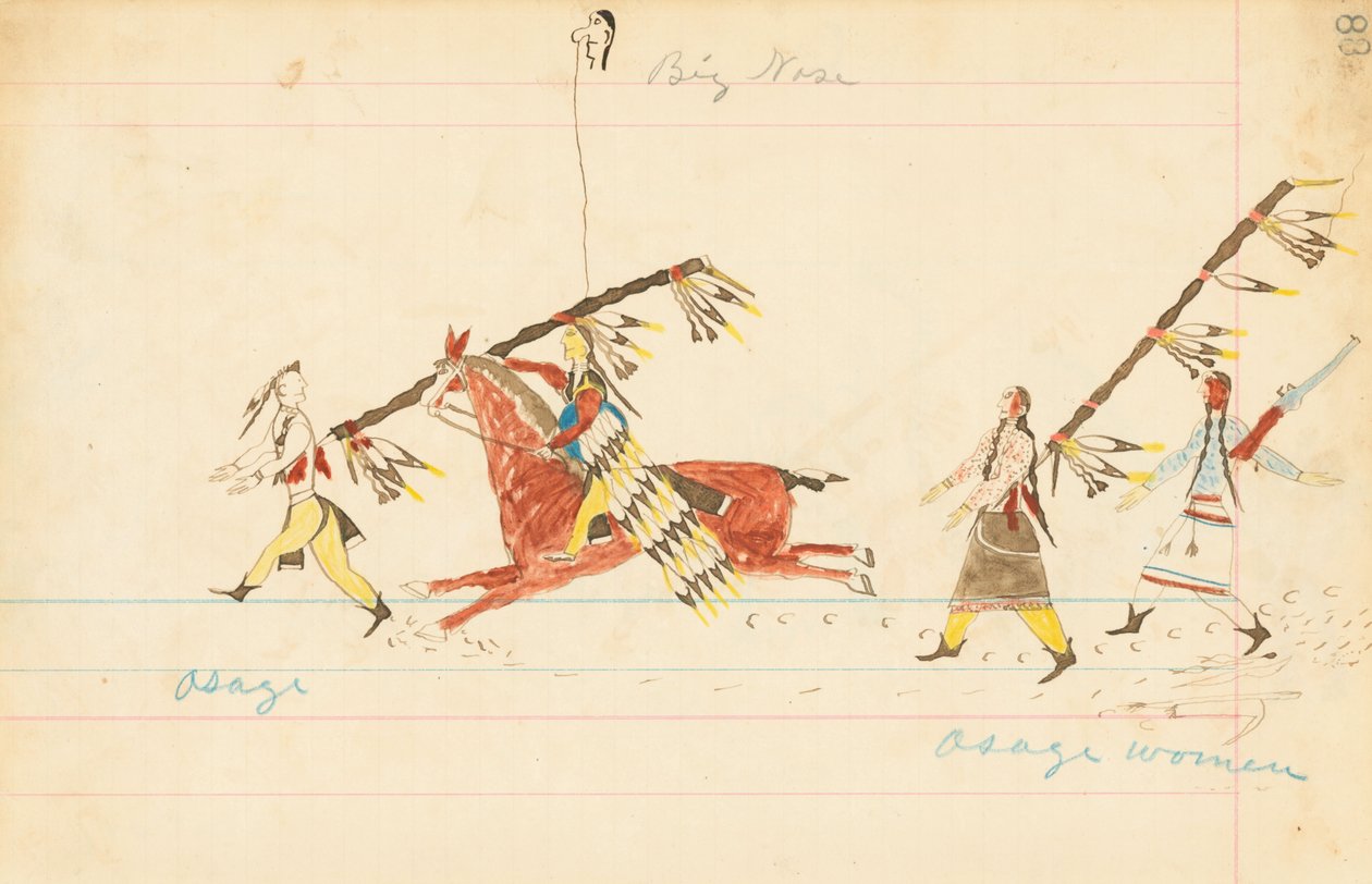 Osage, Big Nose, Osage Women, 1874-75 (kynä, muste ja wc pääkirjapaperilla) tekijältä Howling Wolf