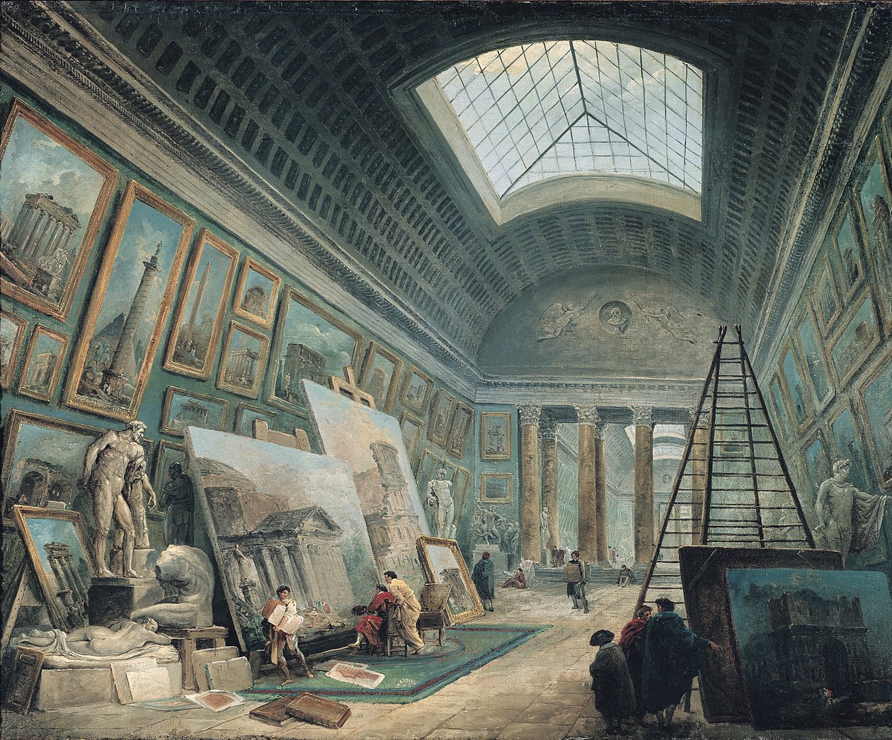 Muinaisen roomalaisen taiteen museogalleria ennen vuotta 1800 tekijältä Hubert Robert
