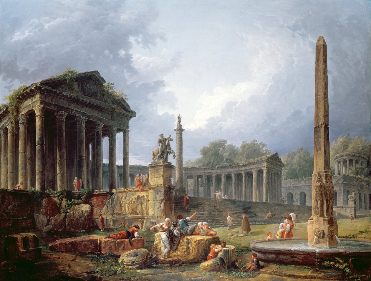 Arkkitehtoninen capriccio obeliskillä, 1768 tekijältä Hubert Robert