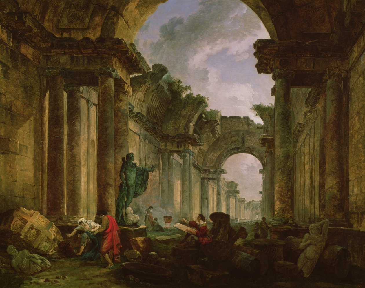 Kuvitteellinen näkymä Louvren suuresta galleriasta raunioissa, 1796 tekijältä Hubert Robert