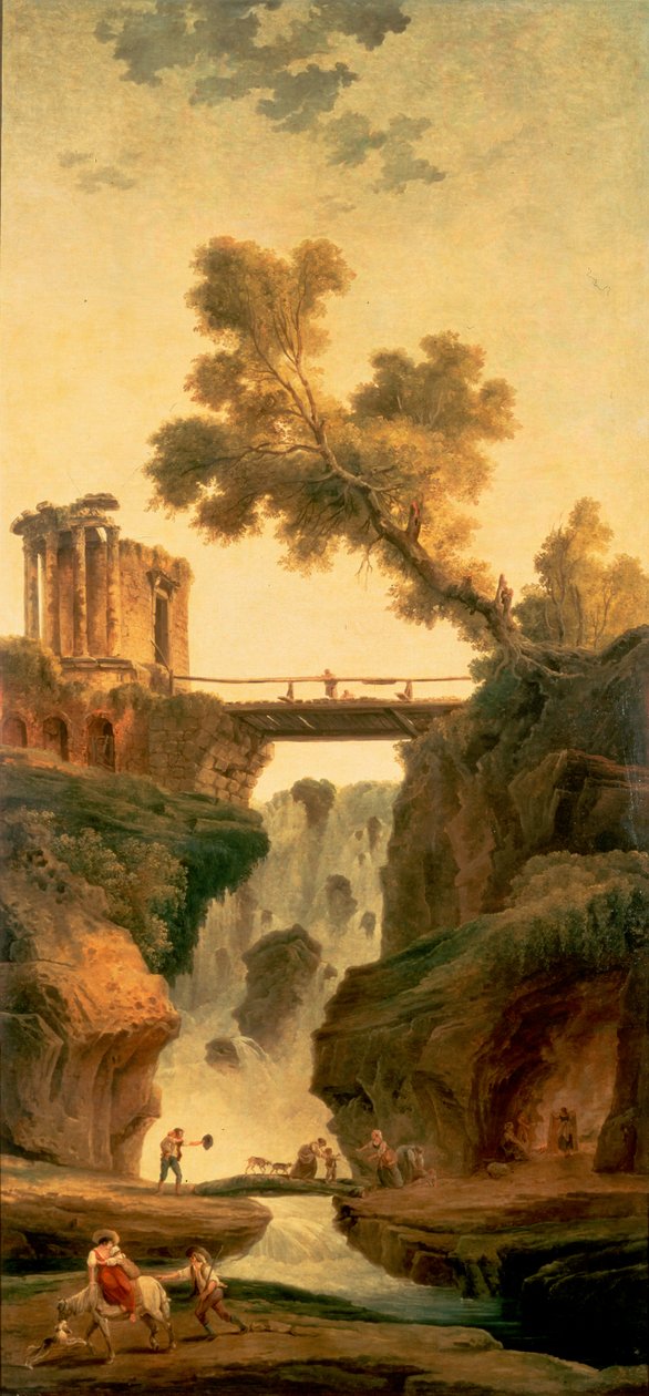 Maisema vesiputouksella tekijältä Hubert Robert