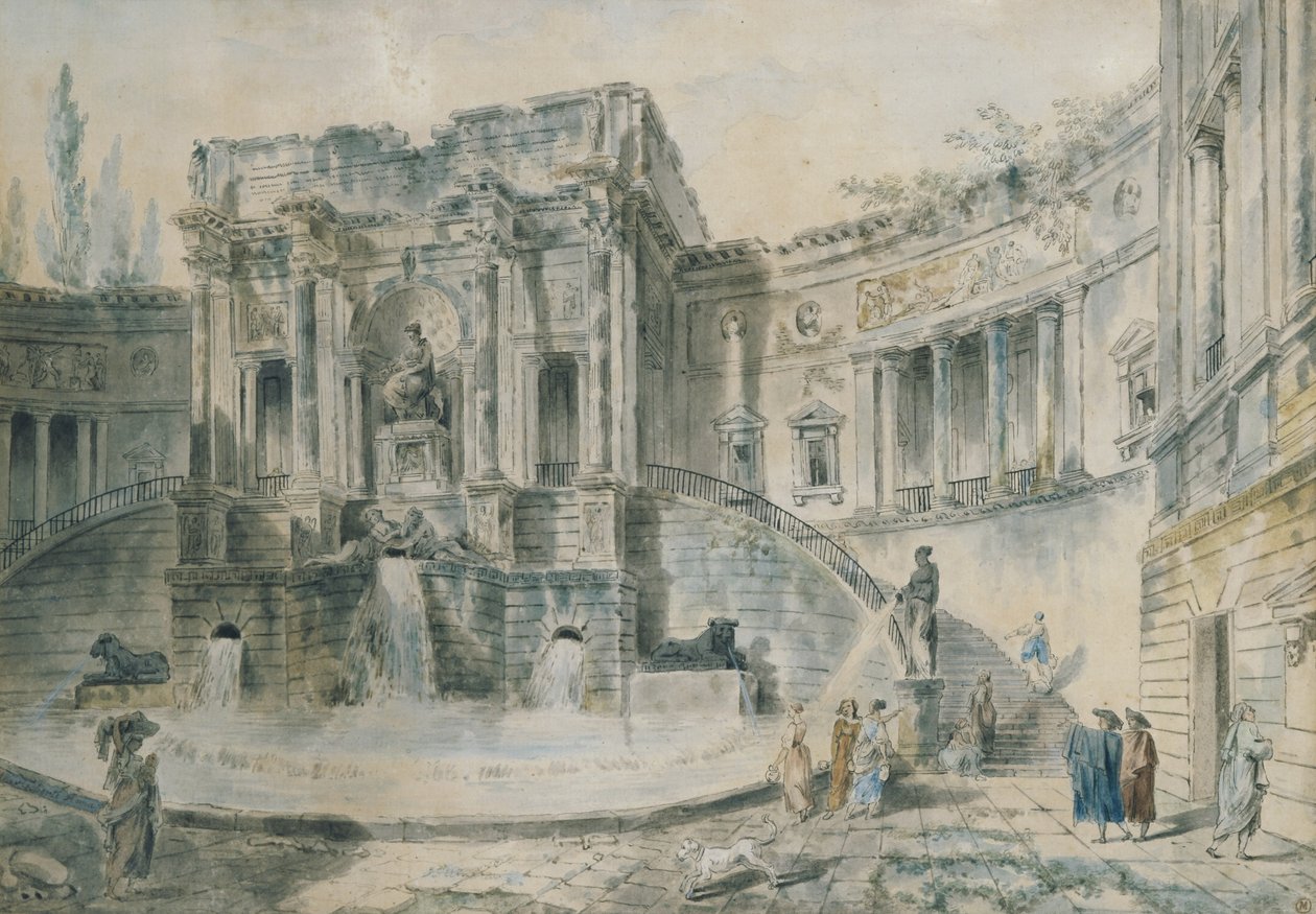 Maisema raunioilla (akvarelli) tekijältä Hubert Robert