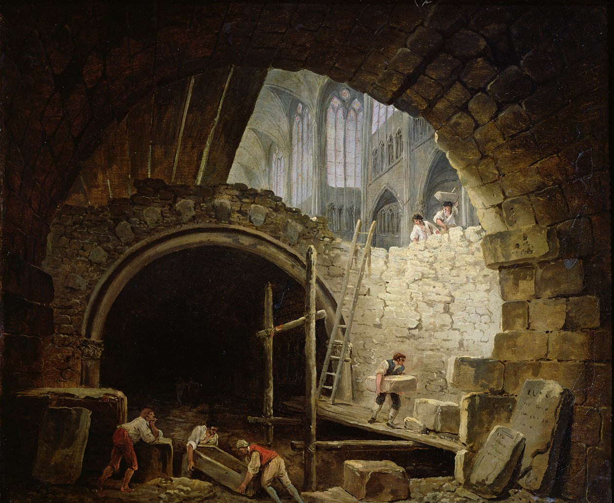 Kuninkaallisten holvien ryöstäminen St. Denisissä lokakuussa 1793 tekijältä Hubert Robert