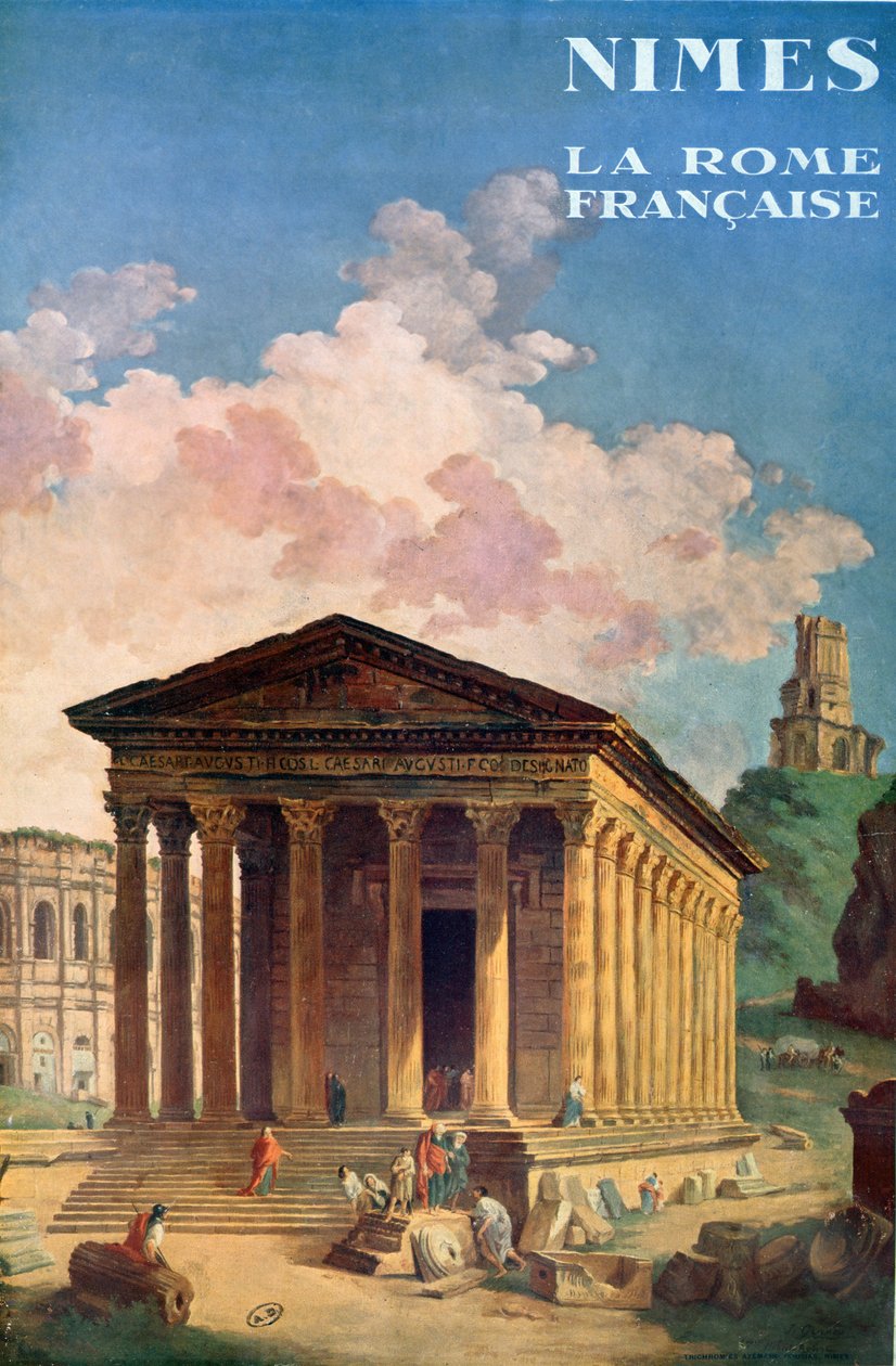 Mainosjuliste Nimes, Ranskan Rooma, noin 1930 tekijältä Hubert Robert