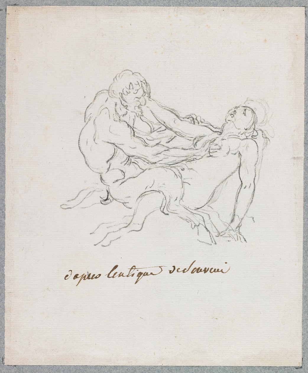 Satyr and Faun Embracing (musta liitu paperille) tekijältä Hubert Robert
