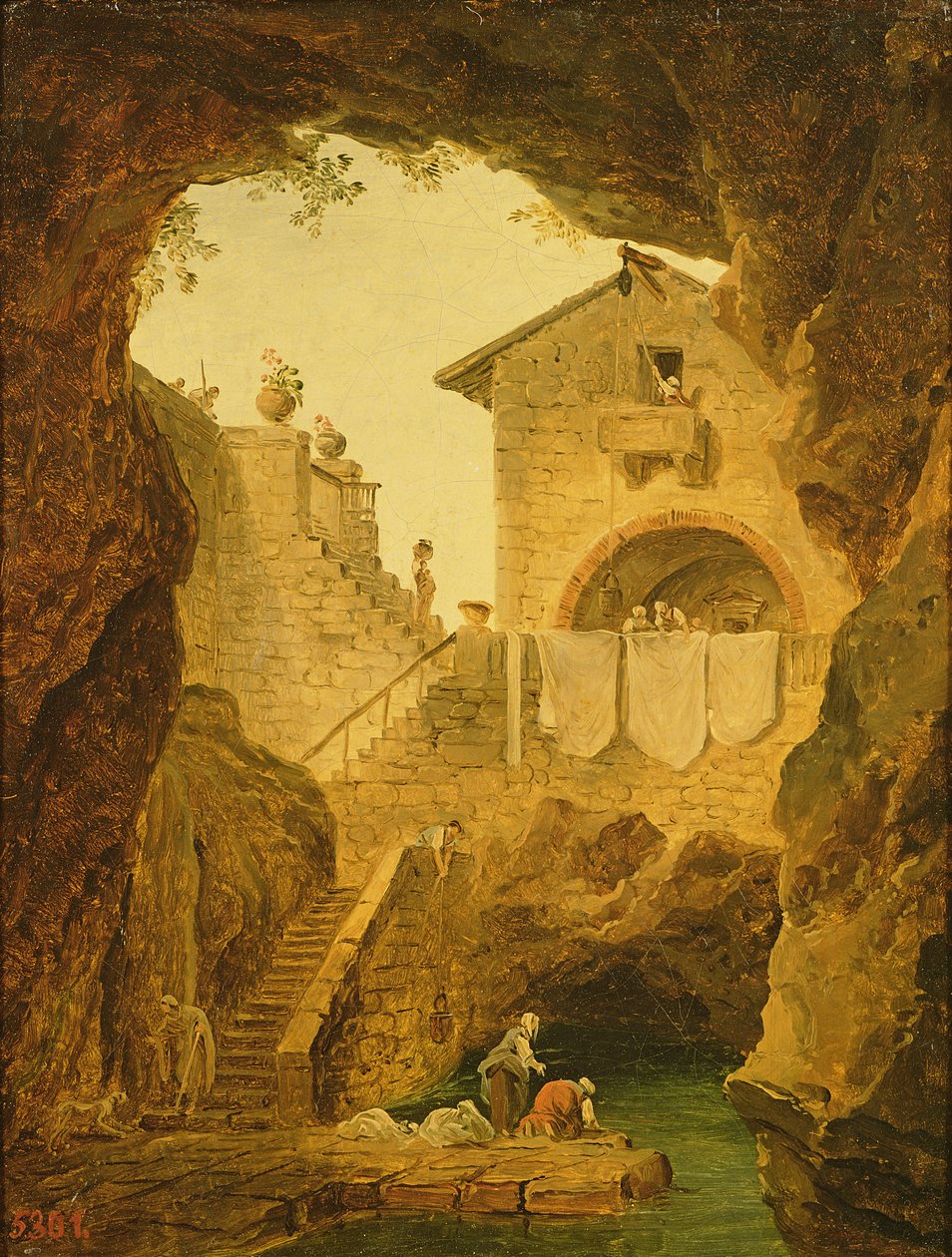 Suihkulähde luolan alla tekijältä Hubert Robert