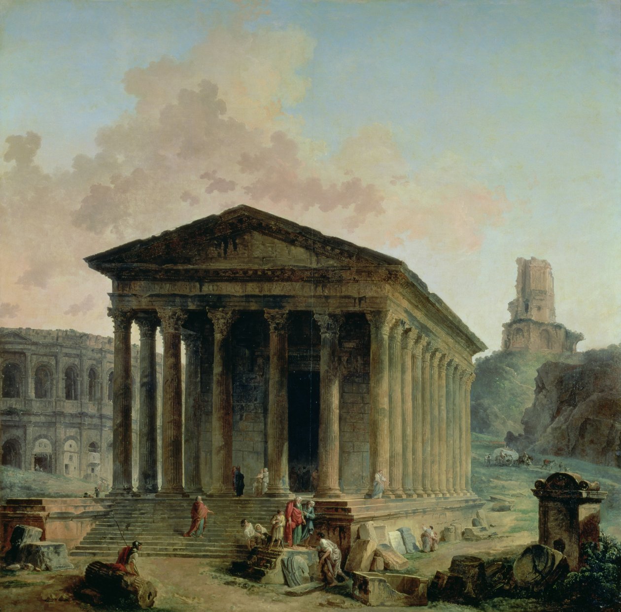 Maison Carree, amfiteatteri ja Tour Magne Nimesissä, 1786-87 tekijältä Hubert Robert