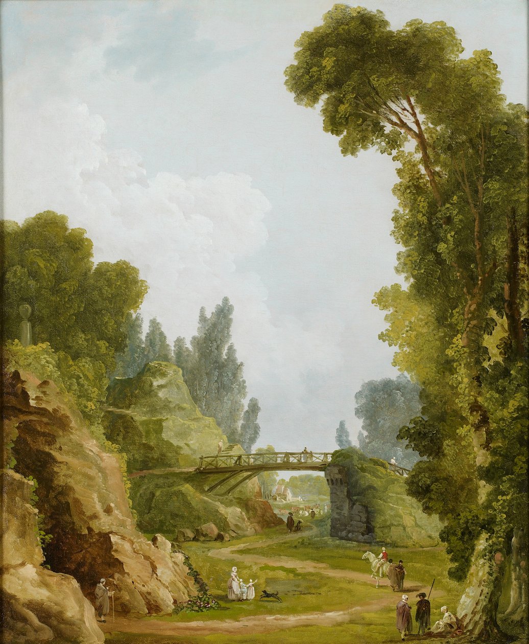 Maalaismainen silta, Château de Méréville, Ranska, n. 1785 tekijältä Hubert Robert