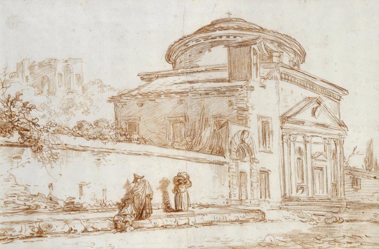 Villa Sacchetti, Rooma (punainen liitu paperille) tekijältä Hubert Robert