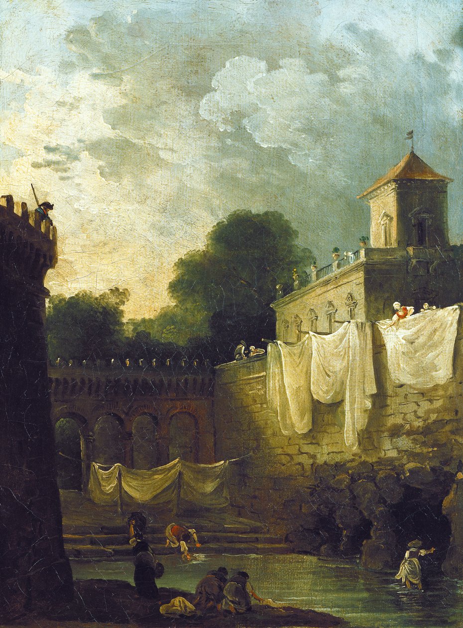 Pesijättäret italialaisen huvilan vallihaudassa tekijältä Hubert Robert