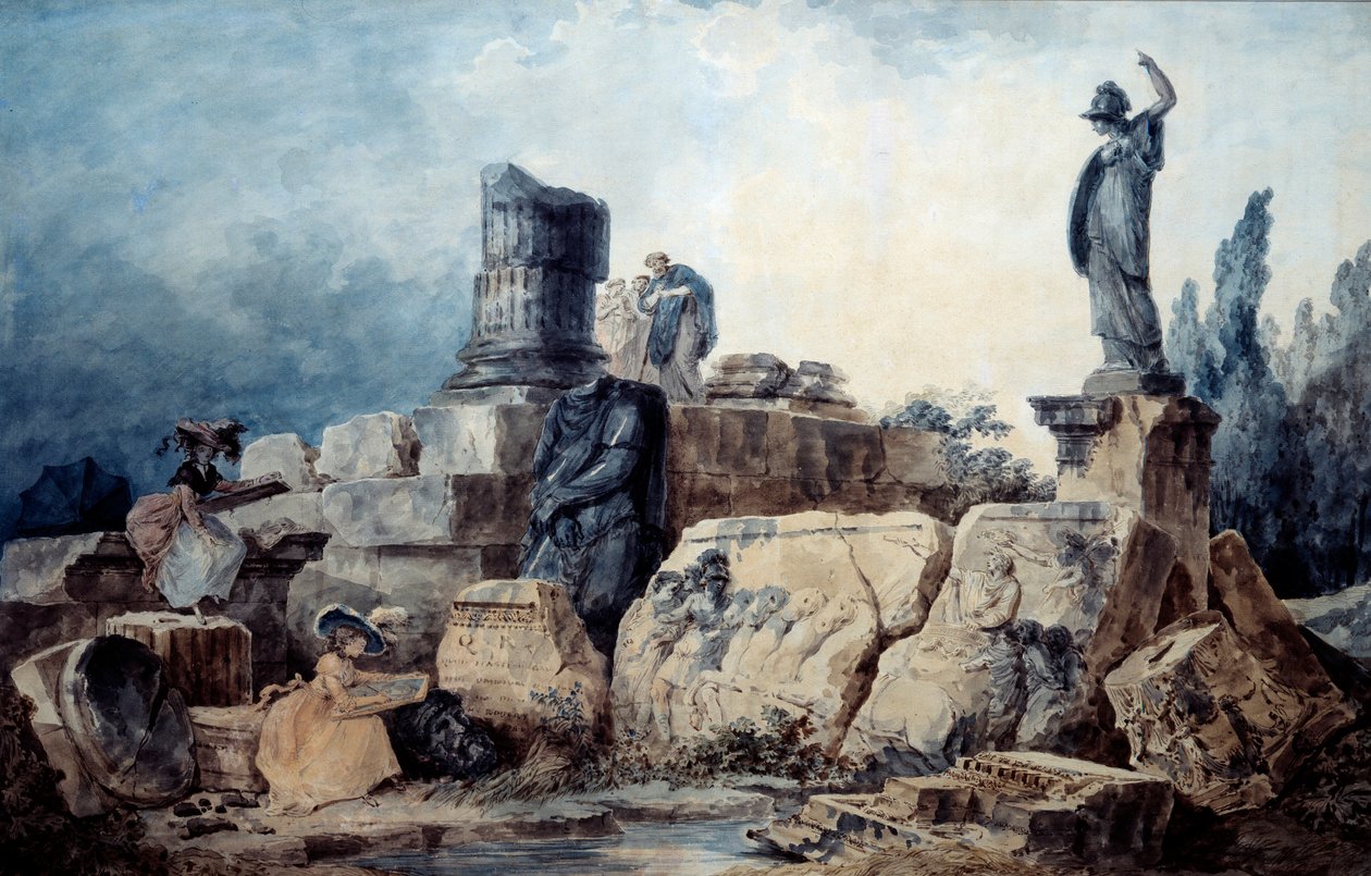 Sarjakuvapiirtäjät. Piirustus Hubert Robertin (1733-1808) mukaan tekijältä Hubert (after) Robert