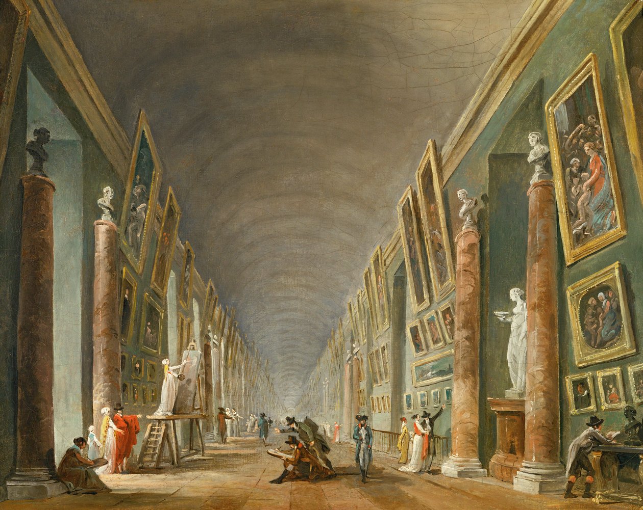 La Grande Galerie du Louvre entre 1801 et 1805 - Louvren suuri galleria vuosina 1801-1805 ... tekijältä Hubert (circle of) Robert