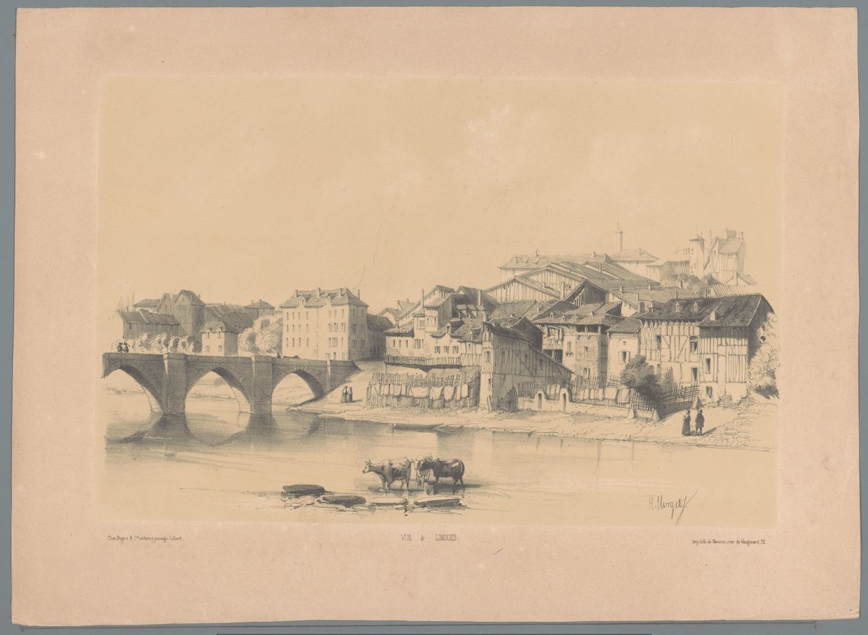 Näkymä Limogesiin Viennen rannalla Vue de Limoges (otsikko esineessä) Fragmentit maisemista (sarjan nimi) Fragments de paysages (sarjan nimi) tekijältä Hubert Clerget
