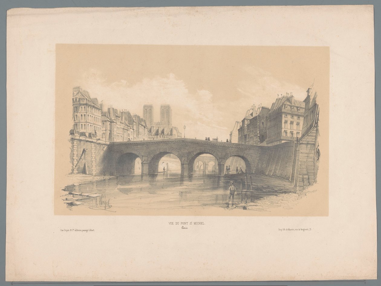 Näkymä Pont Saint-Michelille Pariisissa Vue du pont St Michel, Pariisi (otsikko esineessä) Fragmentit maisemista (sarjan nimi) Fragments de paysages (sarjan nimi) tekijältä Hubert Clerget