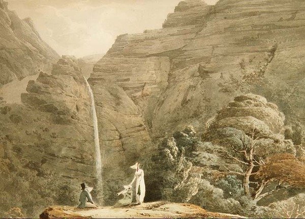 Vierailu kaihiin Dol-y-Melysissä, lähellä Dolgellya, Wales (kynä ja akvarelli) tekijältä Hubert Cornish