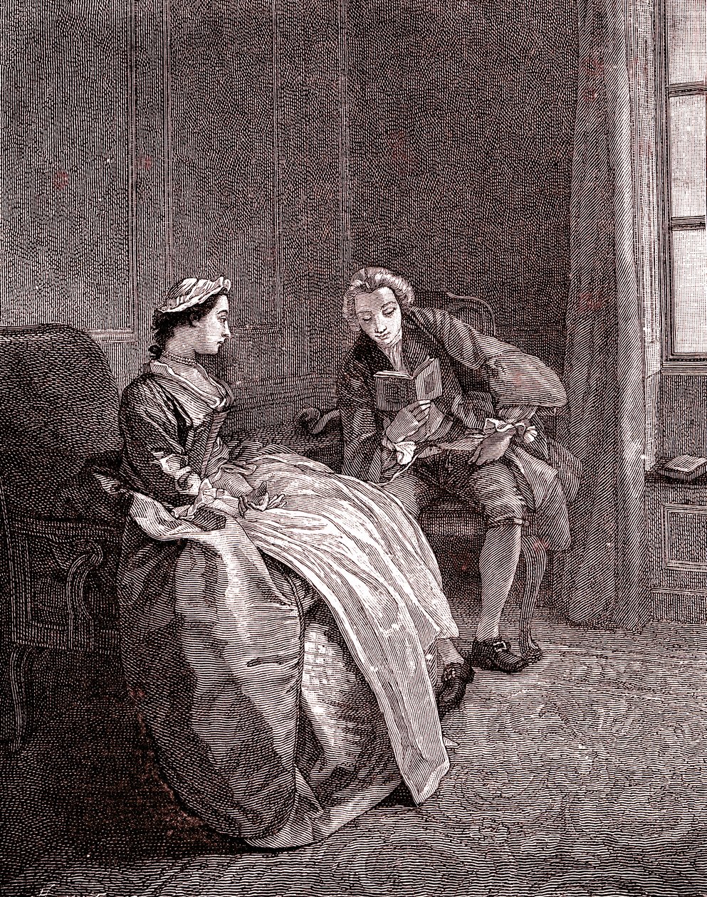 Herrasmies lukee 1700-luvulla tekijältä Hubert Francois Gravelot