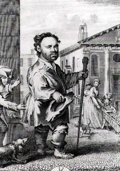 Owen Farrell (s.1716), irlantilainen kääpiö, kaiverrus James Hulett (d.1771), pub. vuonna 1742 tekijältä Hubert Francois Gravelot