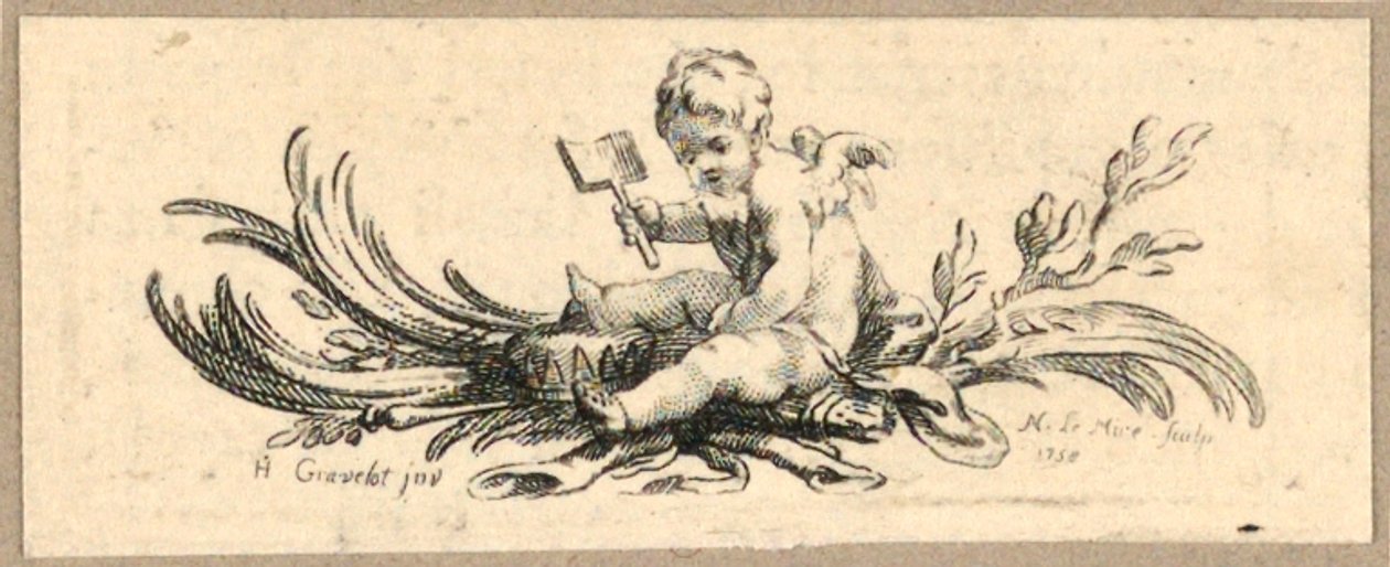 Tulosta, häntäkappale, Putto lapion kanssa tekijältä Hubert Francois Gravelot