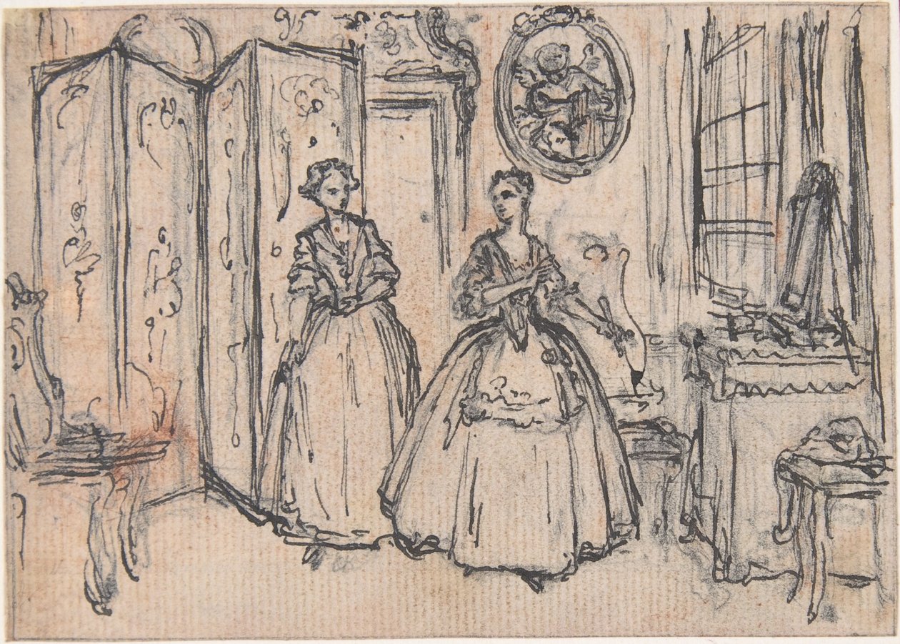 Tutkielma teokseen "Holhoojan vallasta", etsattu vinjetti julkaisussa Songs in the Opera of Flora tekijältä Hubert Francois Gravelot