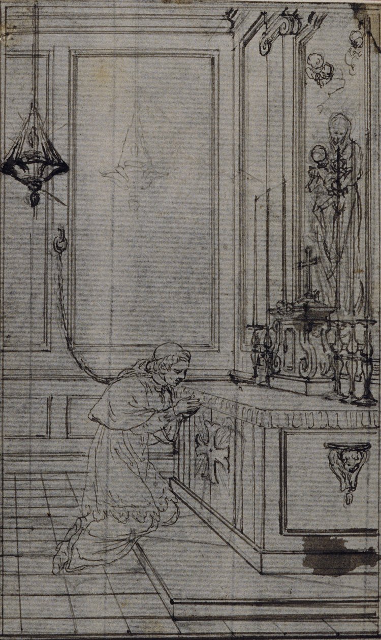 Tutkimus vinjettiä varten Abbé Dinouartin teoksessa "Vie du Venerable don Juan de Palafox", s. 256. tekijältä Hubert Francois Gravelot