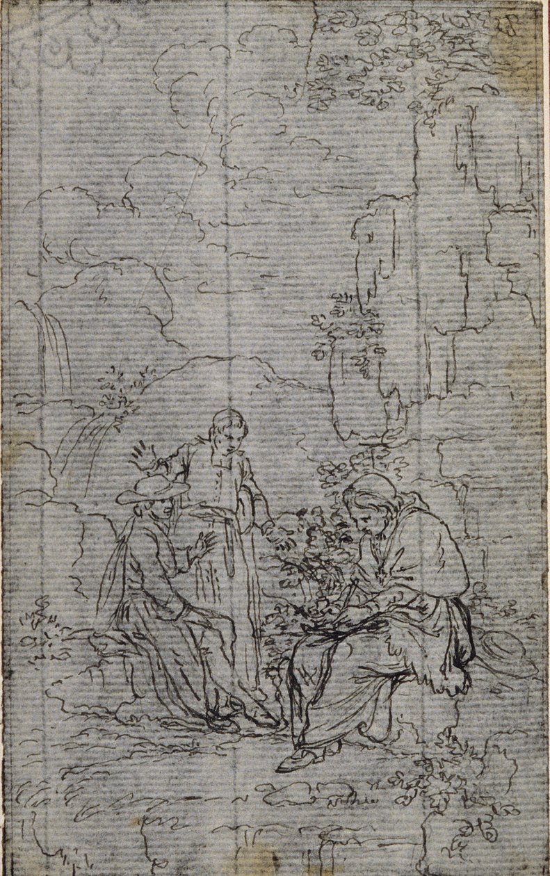 Tutkimus vinjettiä varten Abbé Dinouartin teoksessa "Vie du Venerable don Juan de Palafox", s. 391. tekijältä Hubert Francois Gravelot