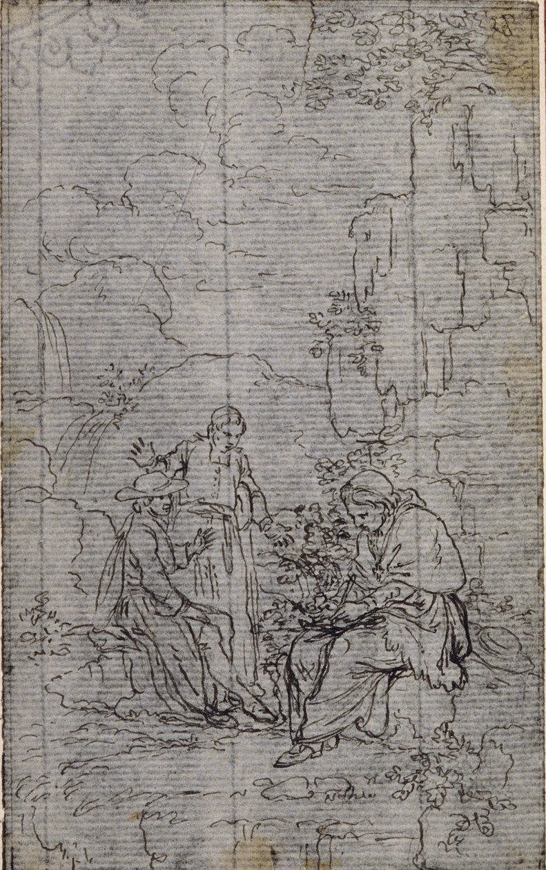 Tutkimus vinjettiä varten Abbé Dinouartin teoksessa "Vie du Venerable don Juan de Palafox", s. 391. tekijältä Hubert Francois Gravelot
