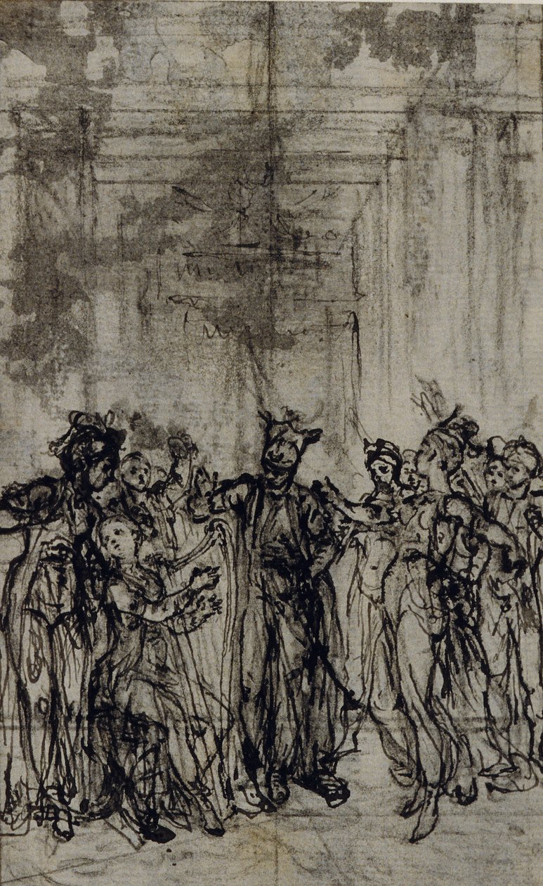 Tutkimus Jean François Marmontelin "Contes Moraux" -teoksen vinjettiä varten. tekijältä Hubert Francois Gravelot