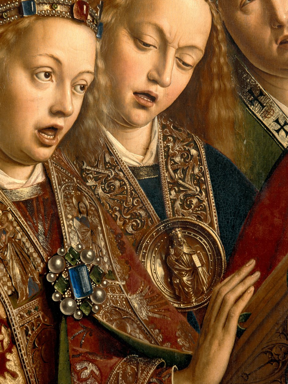 Yksityiskohta Singing Angelsista Gentin alttaritaulun vasemmasta siivestä tekijältä Hubert & Jan van (1390 1441) Eyck