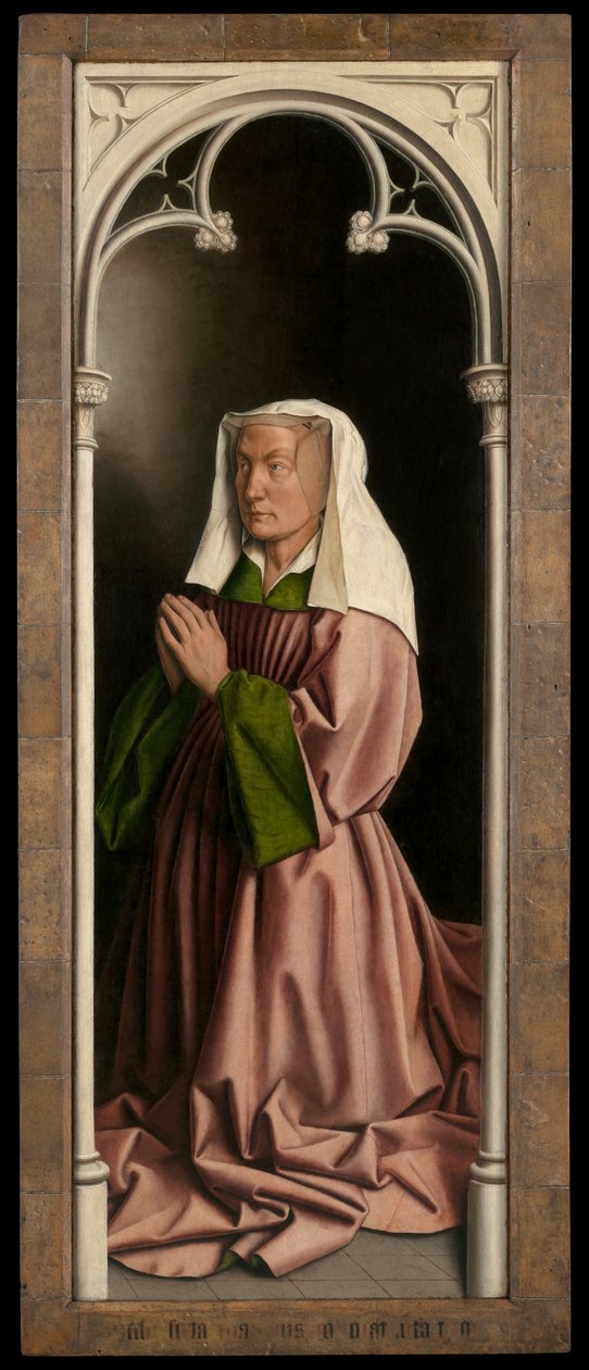 Lysbette Borluutin muotokuva, paneeli Gentin alttaritaulun ulkopuolelta tekijältä Hubert & Jan van (1390 1441) Eyck