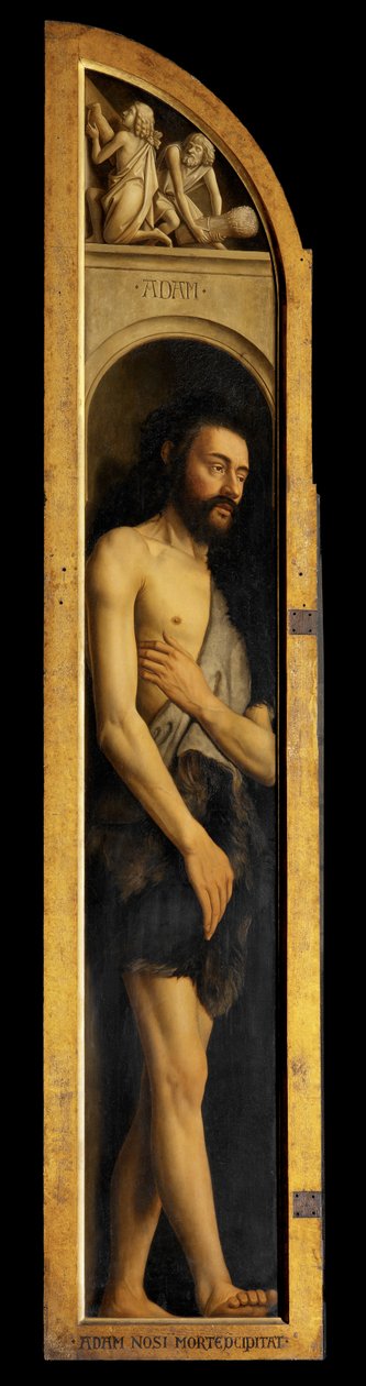 Adam, reprodução do painel da ala esquerda do Retábulo de Gante (óleo sobre painel) (ver 472324) finlandês tekijältä Hubert & Jan van (1390 1441) (after) Eyck