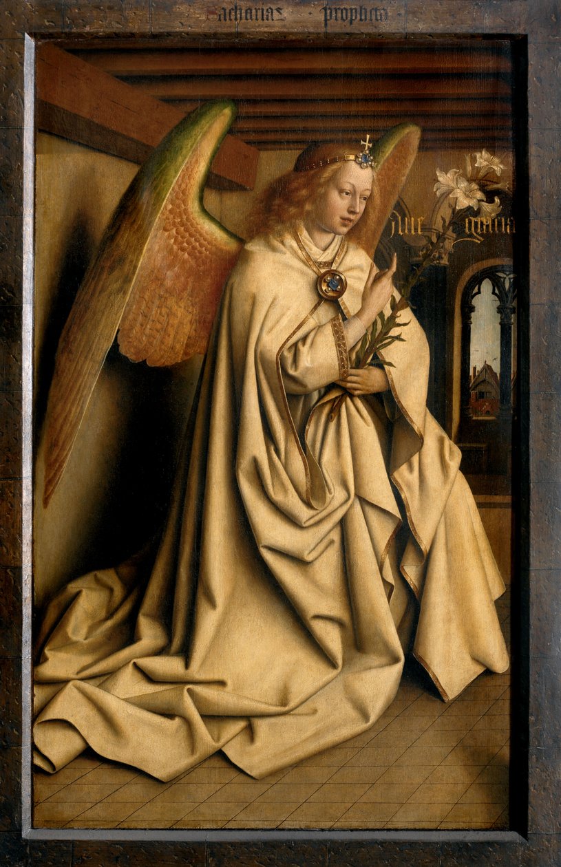 Angel Annunciate, Gentin alttaritaulun vasemman siiven ulkopuolelta tekijältä Hubert & Jan van (1390 1441) Eyck