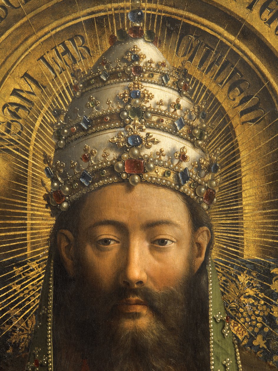 Yksityiskohta Isä Jumalasta, Gentin alttaritaulun keskipaneeli (öljy paneelissa) tekijältä Hubert & Jan van (1390 1441) Eyck