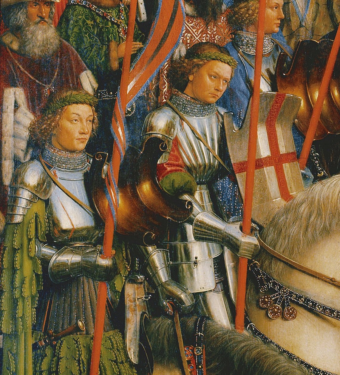 Yksityiskohta Kristuksen ritareista Gentin alttaritaulun vasemmalta puolelta tekijältä Hubert & Jan van (1390 1441) Eyck